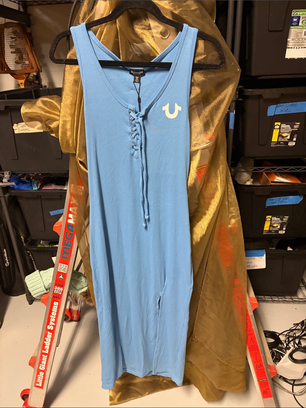 True Religion Sky Blue Lace-Up Tank Maxi Dress NWT Medium